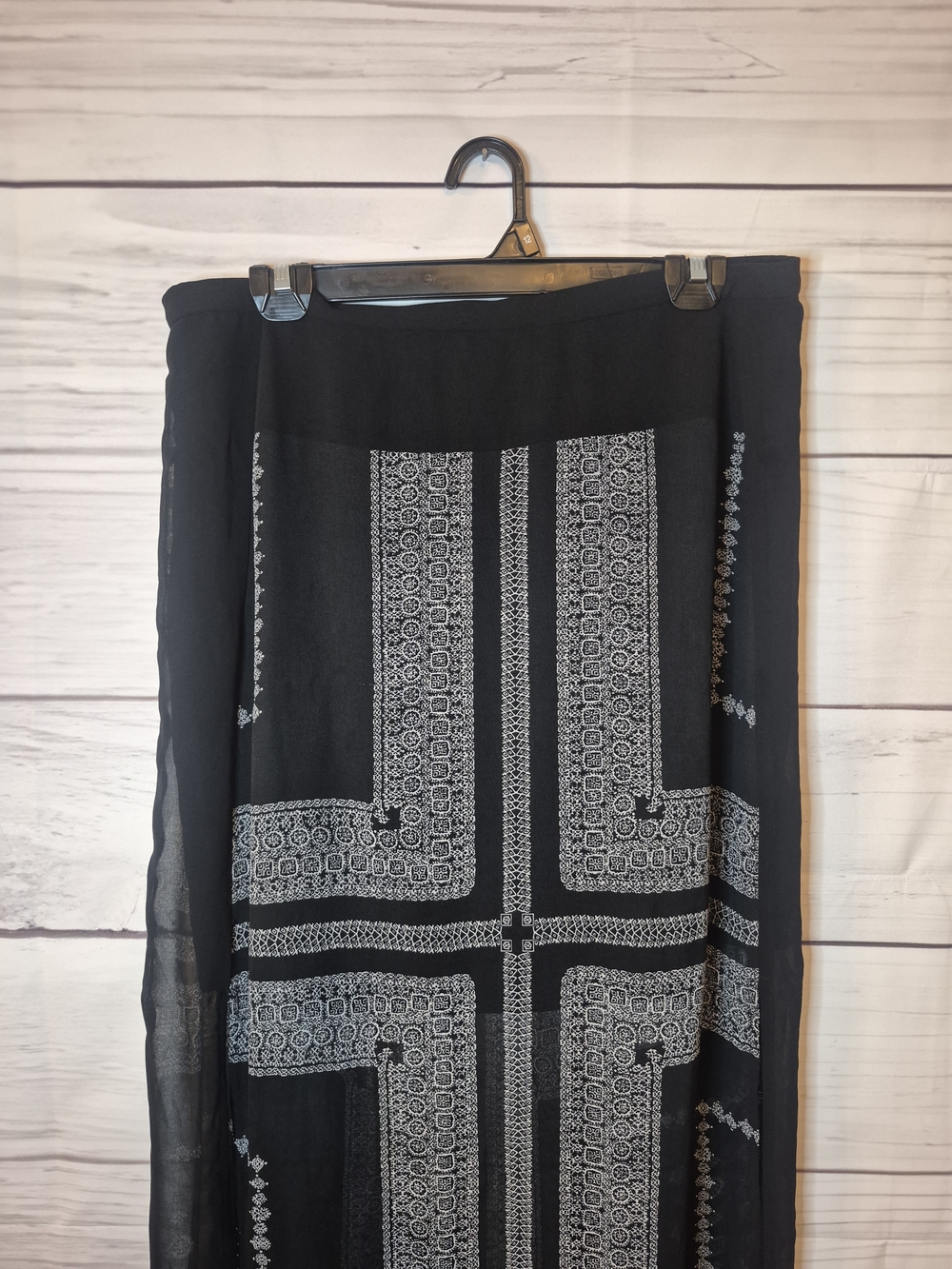 Madewell '2013' Black Boho Maxi Skirt with Geometric Print Double Slit Large - Picture 3 of 12